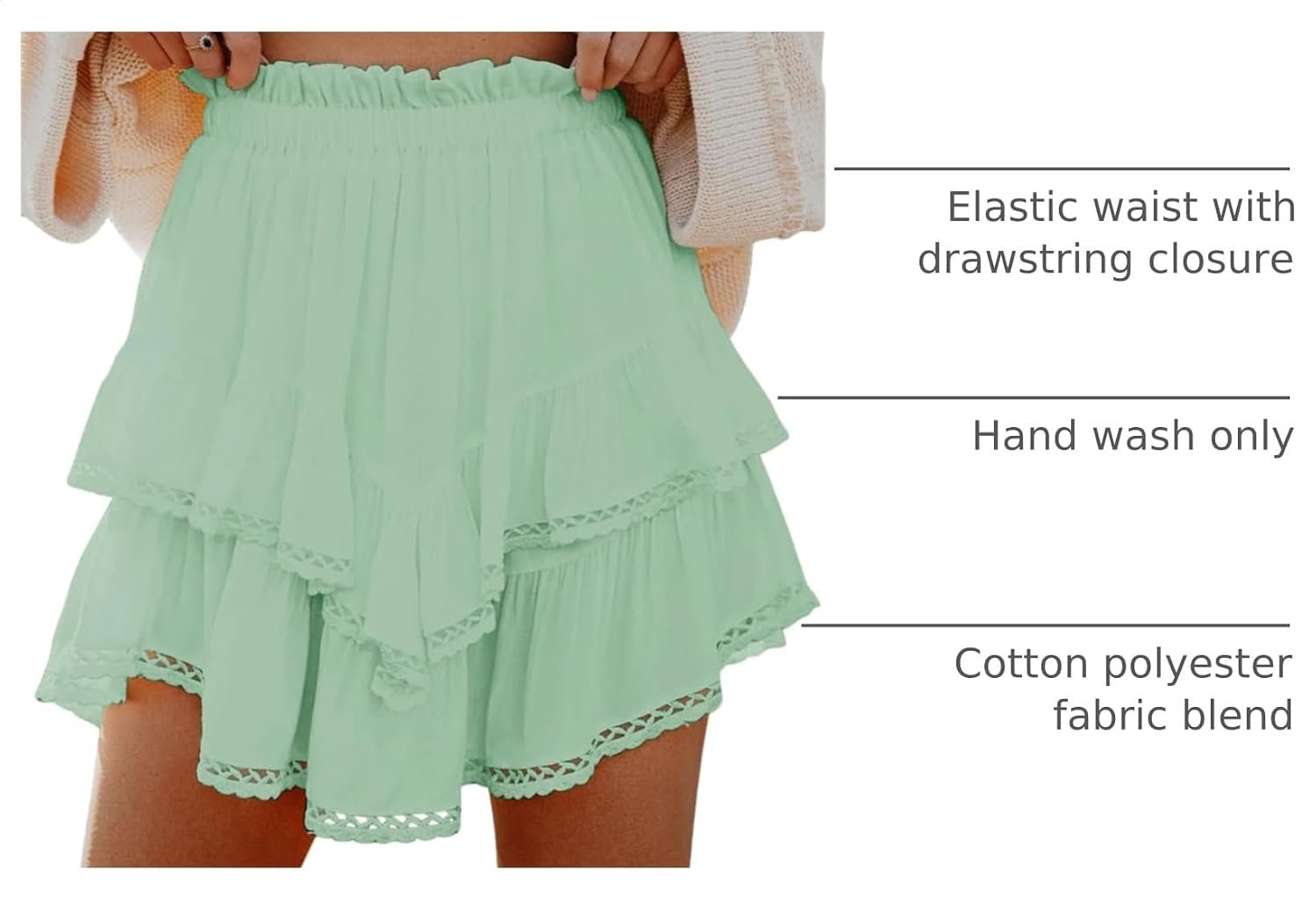 Ladies Tiered Ruffle Crochet Boho Skort from , High‑Waist Mini Skirt for Golf and Tennis Outfit - Image 4