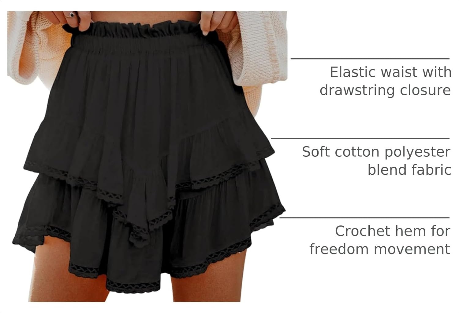 Women High‑Waist Tiered Ruffle Boho Skort, Crochet Detail Mini Skirt for Golf and Tennis Activities - Image 4