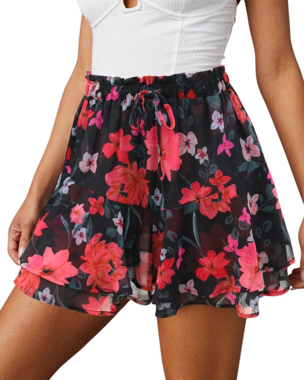 Bohemian Butterfly Chiffon Flow Skort for Ladies,  Ruffled Mini Shorts suitable for Tennis and Daily Run