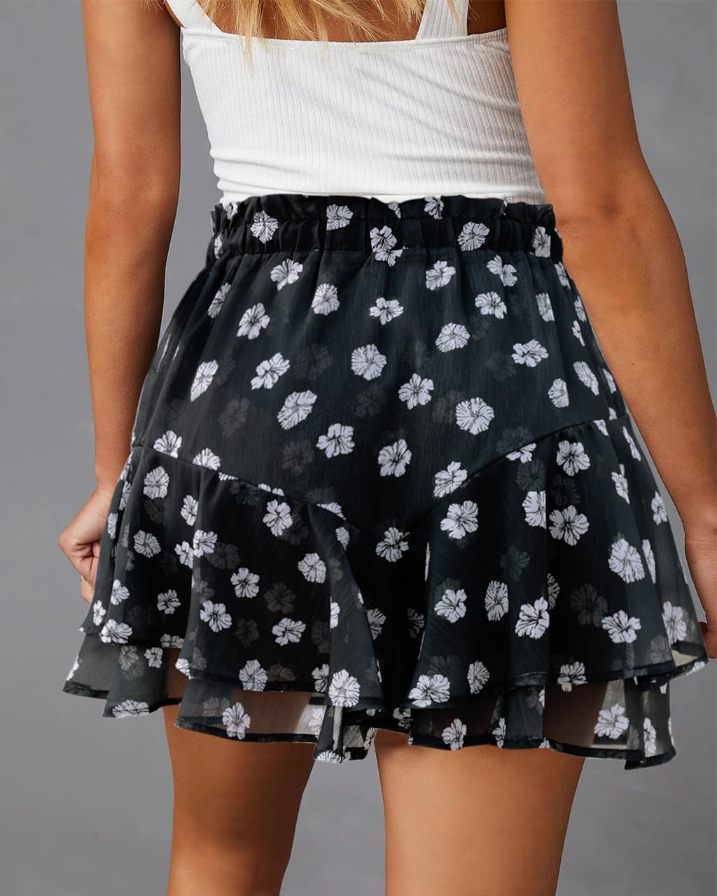 Boho‑Style Ruffled Floral Mini Skort, Women Lightweight Chiffon Flow Shorts for Tennis and Running - Image 2