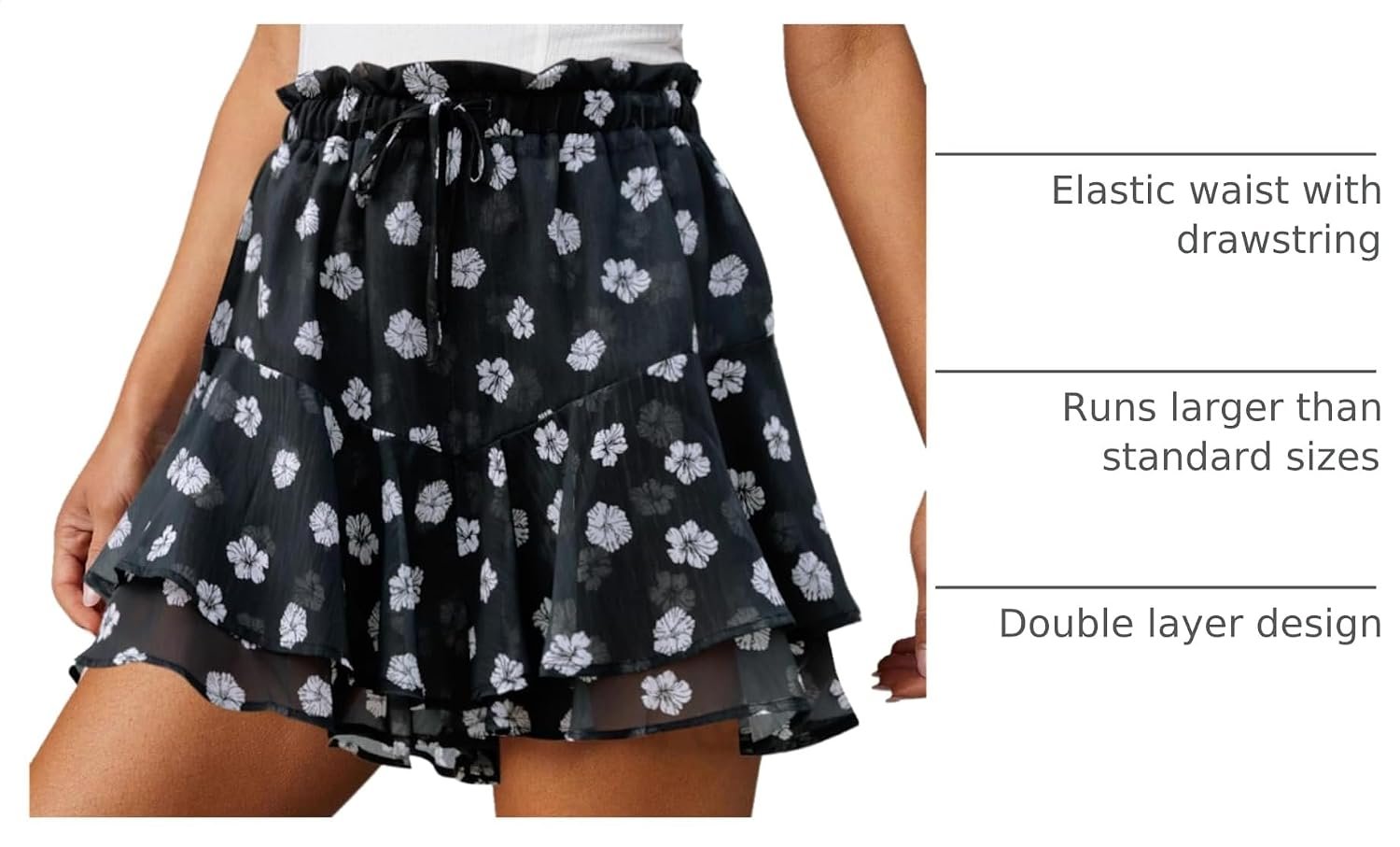 Boho‑Style Ruffled Floral Mini Skort, Women Lightweight Chiffon Flow Shorts for Tennis and Running - Image 4
