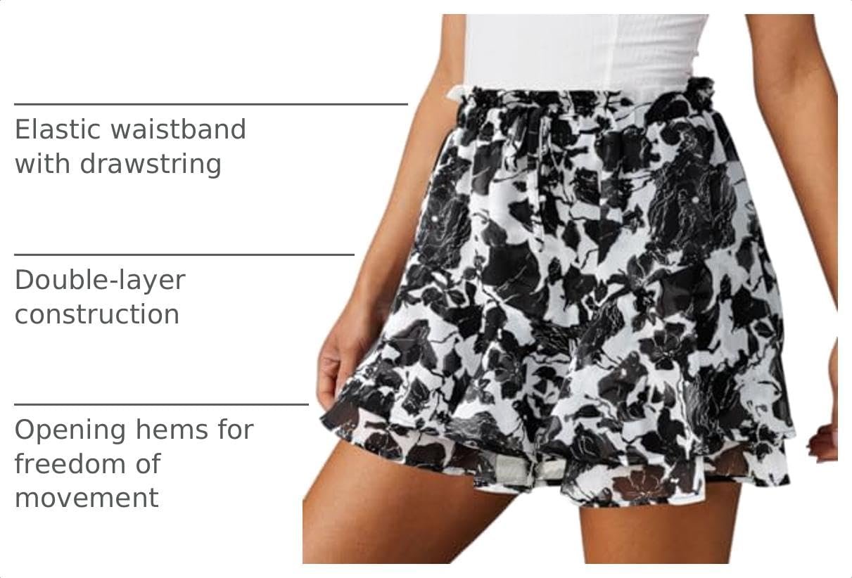 Ladies Butterfly Print Flow Chiffon Skort, Boho Ruffled Mini Shorts for Casual Tennis and Jogging - Image 4
