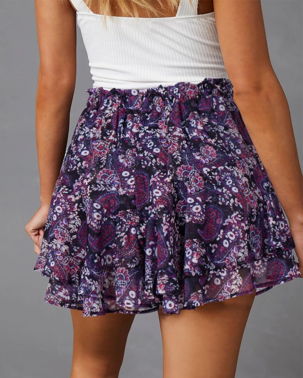 Bohemian Floral Ruffle Chiffon Flow Skort, Women Mini Shorts for Casual Tennis and Daily Running - Image 2