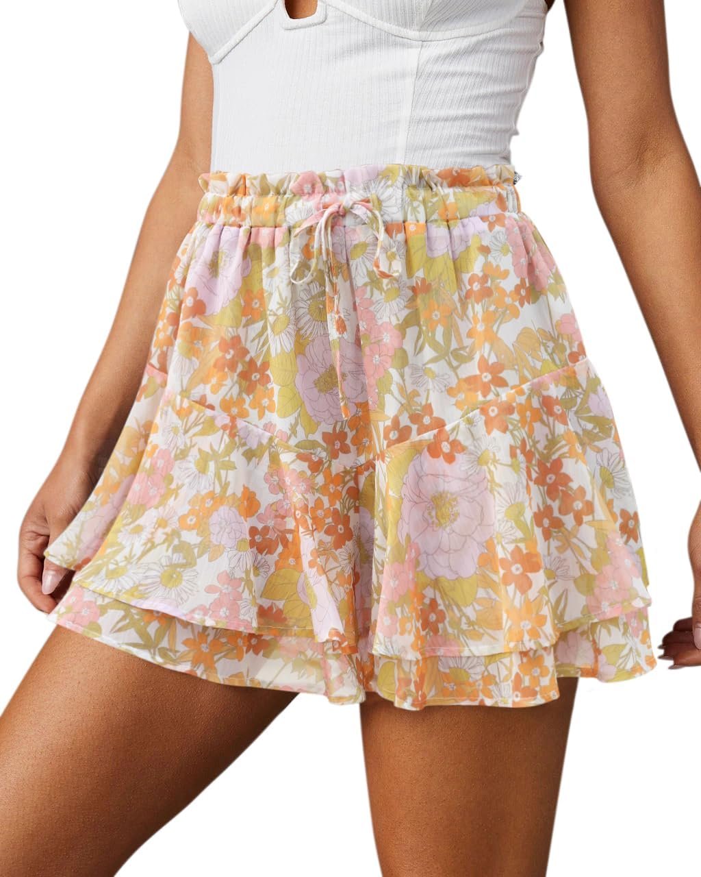 Ladies Airy Chiffon Flow Skort from , Bohemian Butterfly Ruffle Mini Short for Running & Tennis