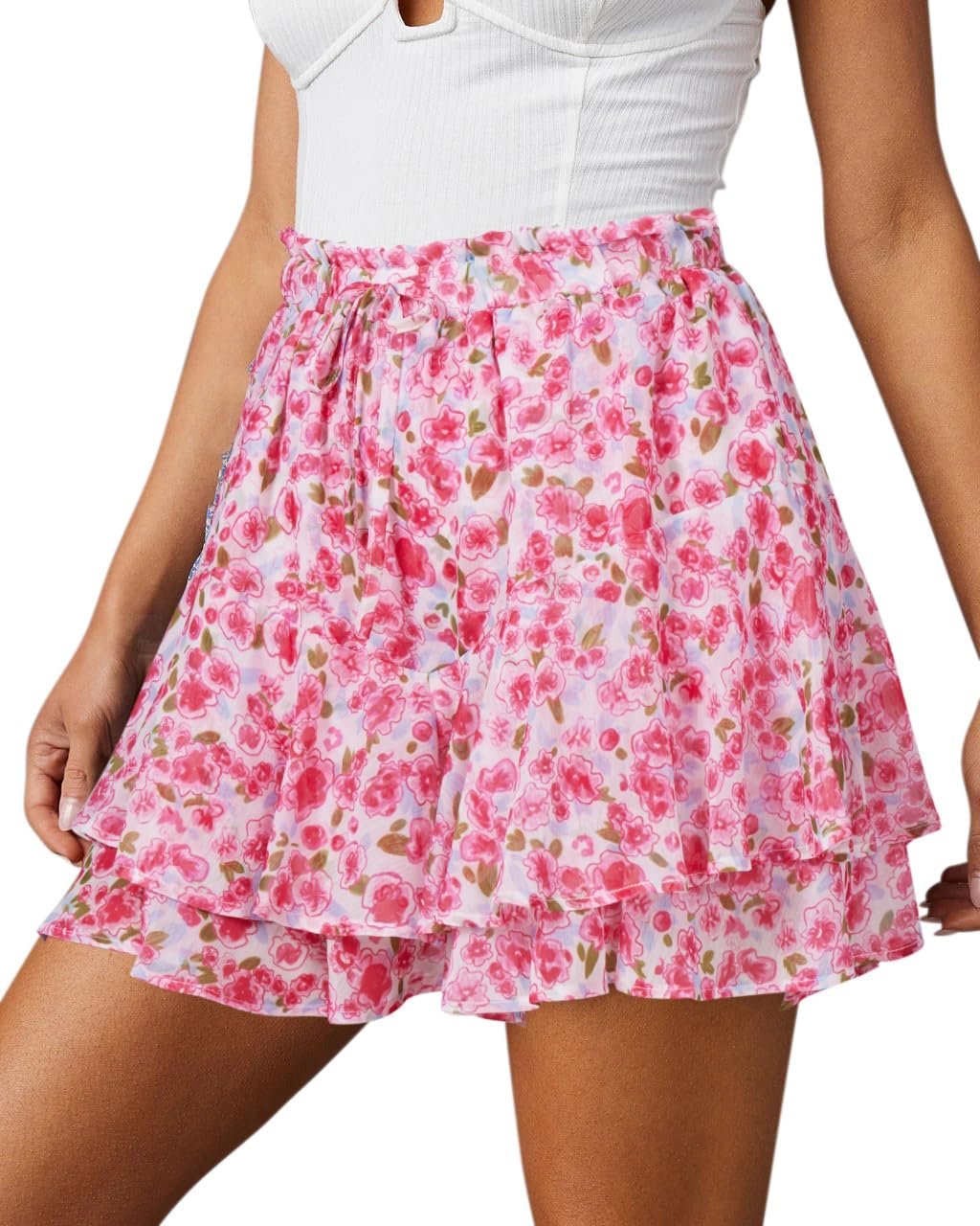Women’s Lightweight Chiffon Flow Skort,  Bohemian Butterfly Ruffle Mini Short for Tennis & Running