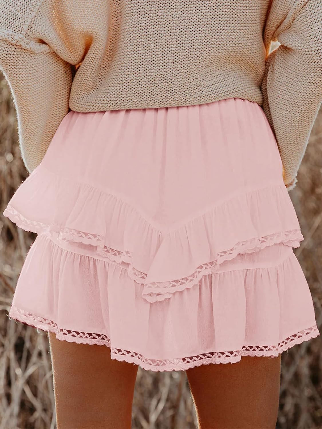 Boho Tiered Ruffle High‑Waist Crochet Skort, Ladies Mini Skirt for Golf Training and Tennis Wear - Image 2