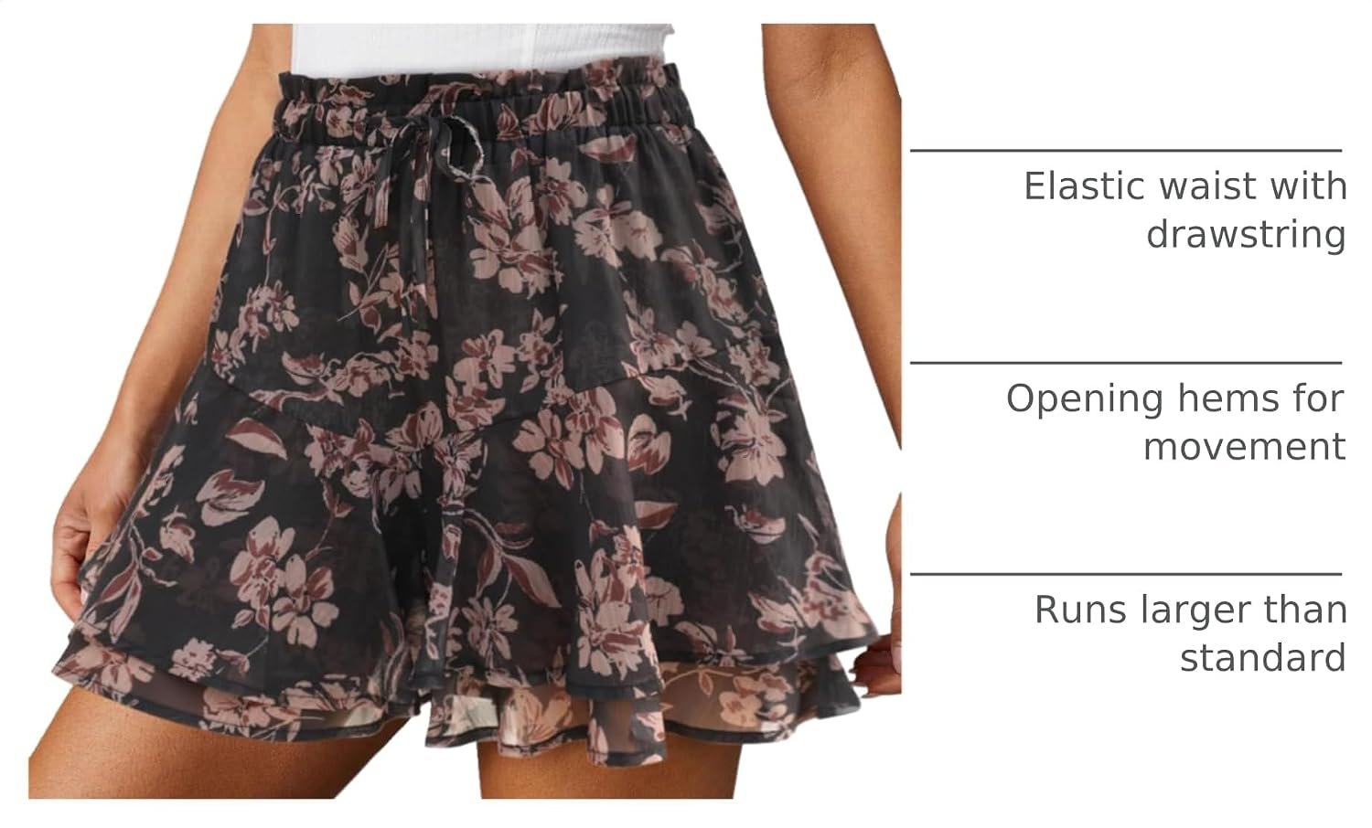 Women Bohemian Ruffle Trim Chiffon Skort, Butterfly Pattern Flow Shorts for Tennis & Daily Running - Image 4