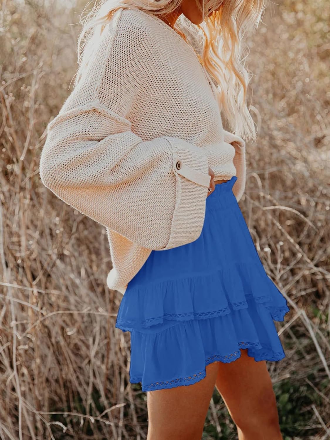 Women Casual Tiered Ruffle Boho Skort, High‑Rise Crochet Mini Skirt for Golf and Tennis Activities - Image 3