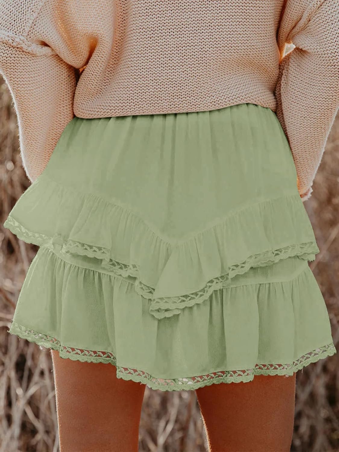 Ladies High‑Waisted Tiered Ruffle Boho Skort, Crochet Mini Skirt for Golf Games & Tennis Practice - Image 2