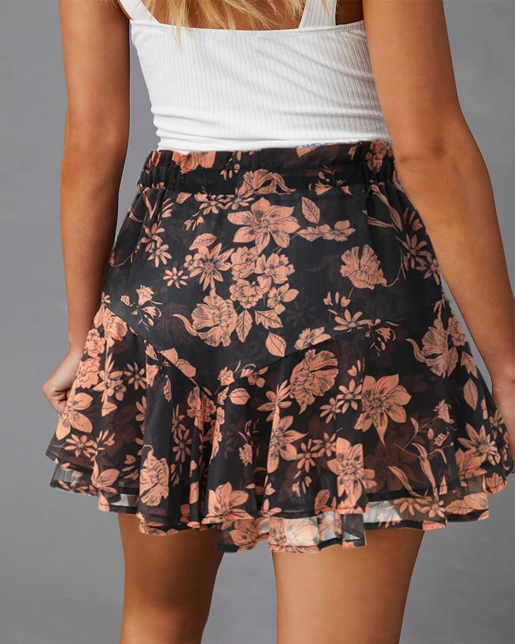 Ladies Casual Flow Chiffon Skort, Boho Floral Ruffle Mini Short for Tennis Training and Outdoor Run - Image 2