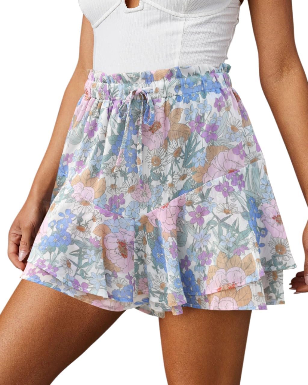 Ladies Butterfly Motif Boho Ruffle Mini Skort,  Lightweight Flow Shorts for Running and Casual Tennis