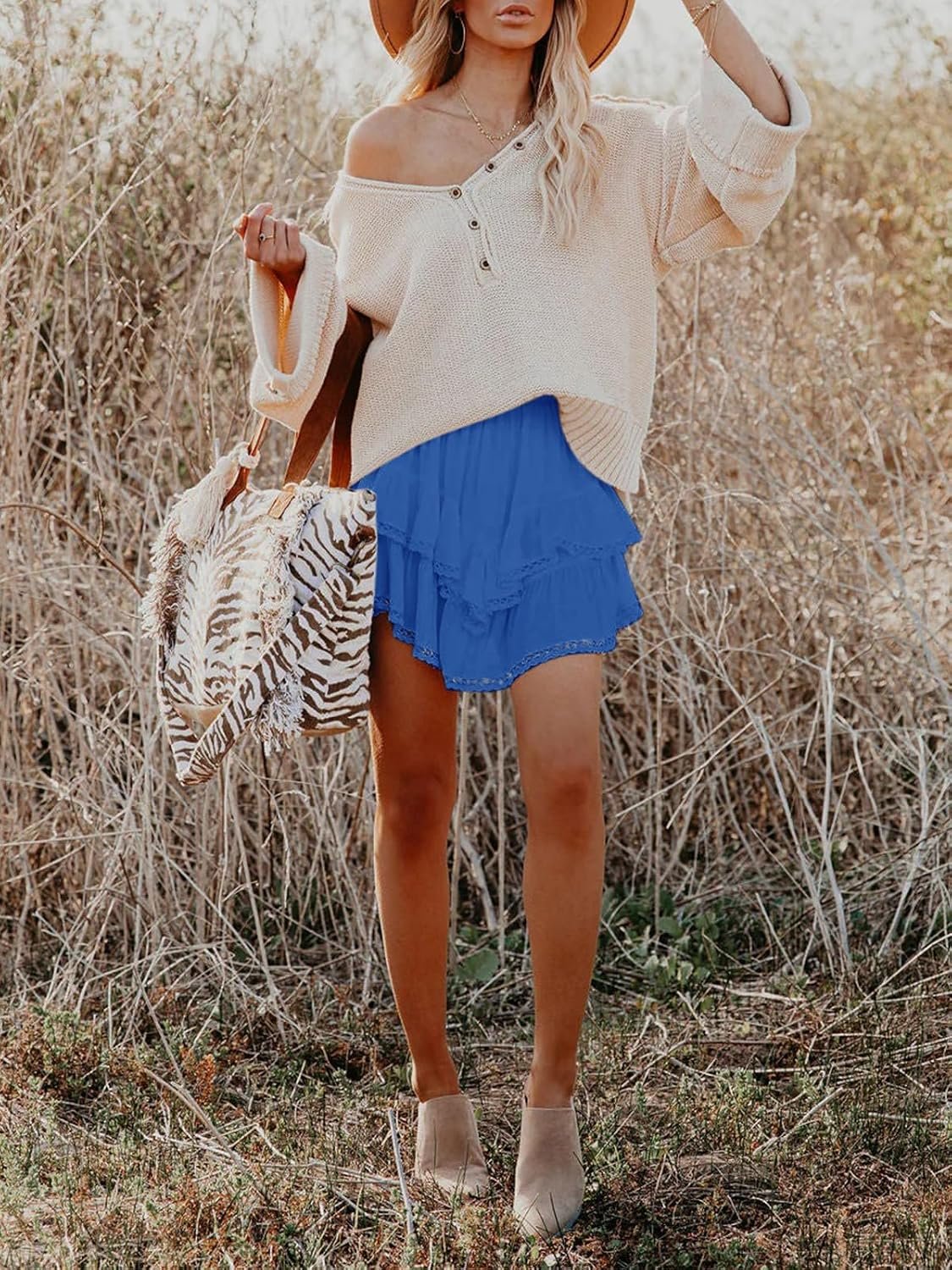 Women Casual Tiered Ruffle Boho Skort, High‑Rise Crochet Mini Skirt for Golf and Tennis Activities - Image 4