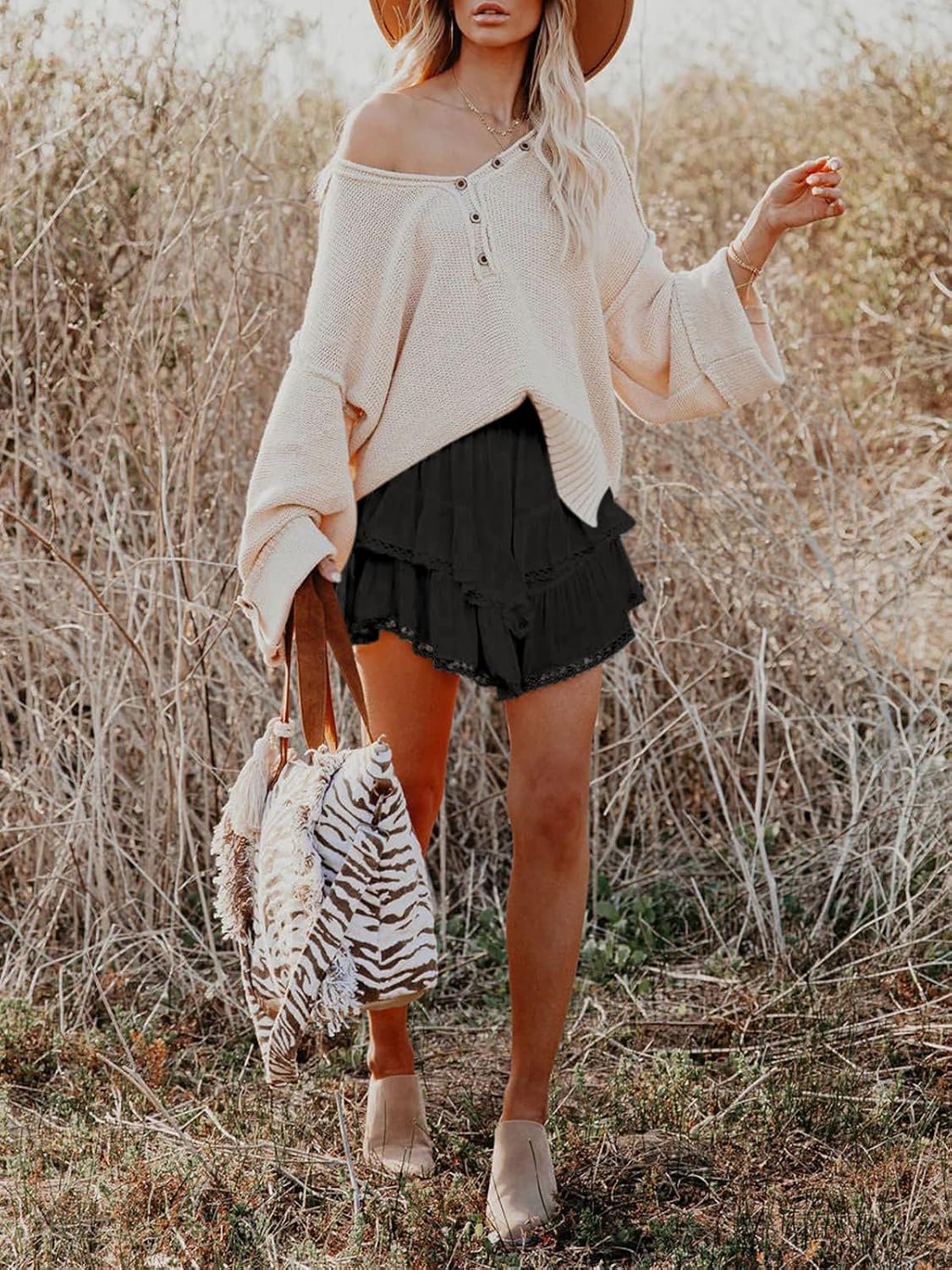 Women High‑Waist Tiered Ruffle Boho Skort, Crochet Detail Mini Skirt for Golf and Tennis Activities - Image 5