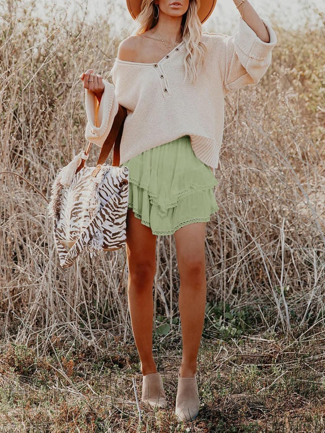 Ladies High‑Waisted Tiered Ruffle Boho Skort, Crochet Mini Skirt for Golf Games & Tennis Practice - Image 3
